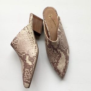 Snakeskin leather mules